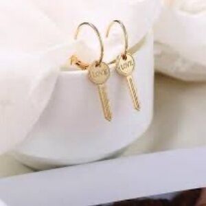 Gold plated key hoop earrings NEW